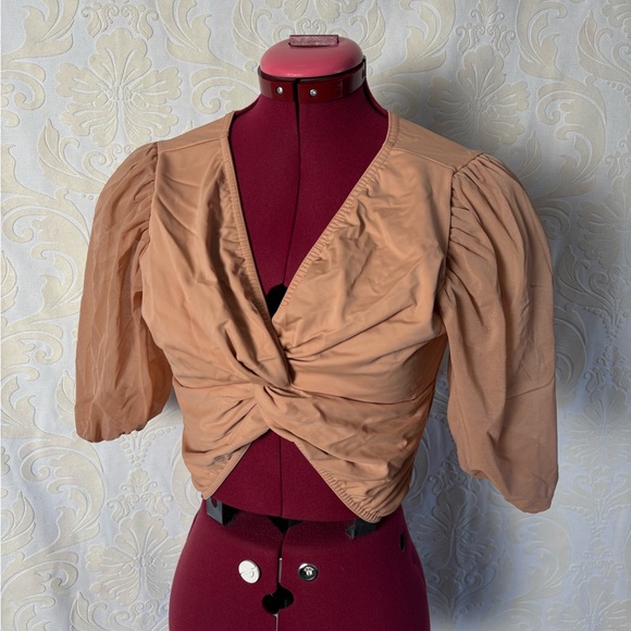 Weissman Tops - Burnt Orange Twist Top w Puff Sleeves